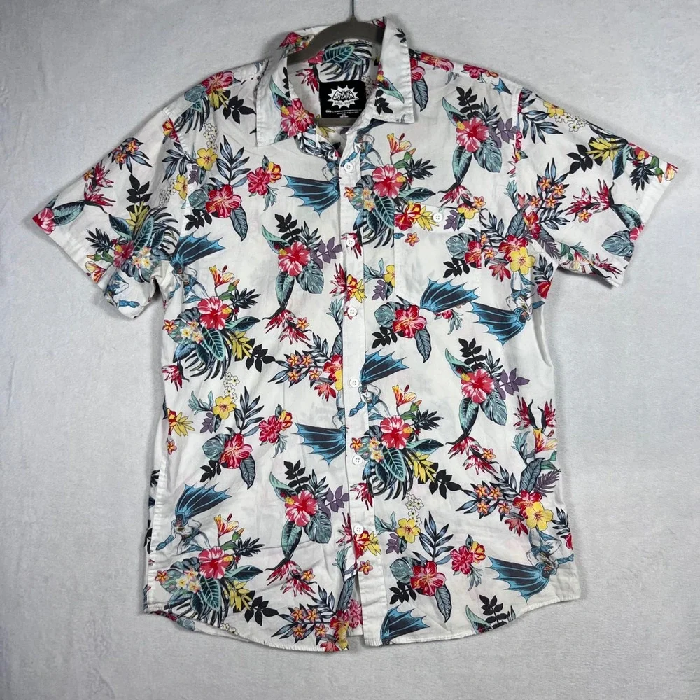 Batman Classic TV Series Mens Large Tropical‎ Floral Hawaiian Button Down Shirt